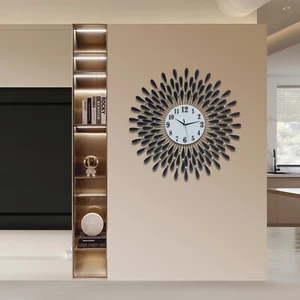 Luxury Large Wall Clock 3D Metal Wall Watch Silent Home Living Room Decor Modern - Picture 1 of 15