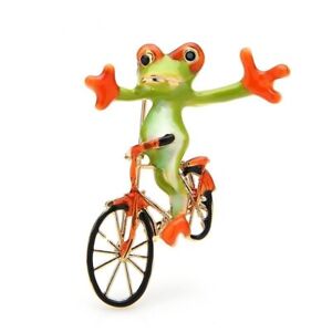 Riding Bike Frog Brooch Sports Animal Pin Party Casual Badges Clothes Brooches