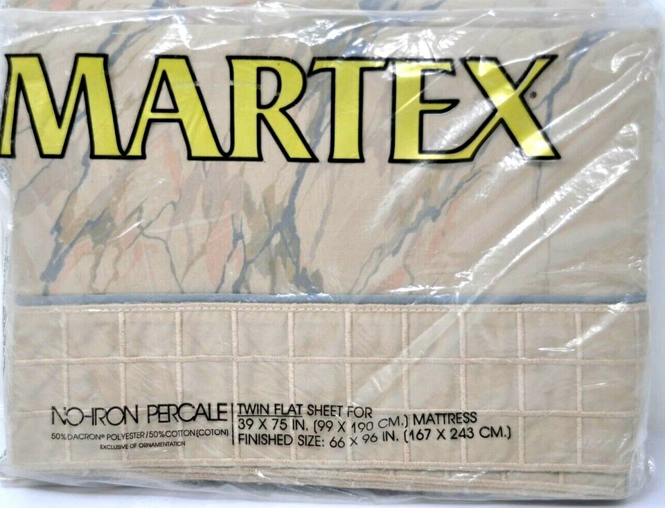 Lençol plano vintage Martex TWIN bronzeado/azul percal algodão/poliéster  - Imagem 1 de 1