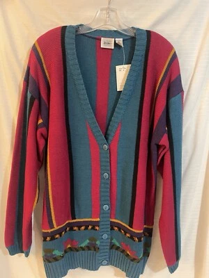 Cárdigan a Rayas Multicolor Jason Maxwell Vintage Nuevo Antiguo Stock Talla Mediana Foto 1 de 4