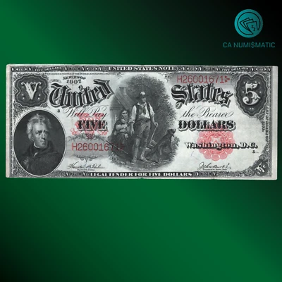 1907 $5 Five Dollar Legal Tender Note, WOODCHOPPER, SCARCE, VF++, 01671 - Image 1 of 2
