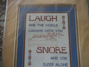 Counted Cross Stitch Kit Patty Ann Humorous Laugh & Snore Sampler NIP - Picture 1 of 2