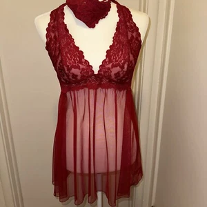 Victoria's Secret Burgundy Lace Sheer Babydoll Lingerie Panties Romantic M - Picture 1 of 10