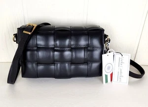 Neu mit Etikett Viola Castellani italienische Schultertasche Umhängetasche geflochtenes Leder schwarz R6080N - Bild 1 von 15