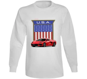C8 2020 Corvette rojo bandera americana Estados Unidos regalo premium manga larga - Imagen 1 de 3