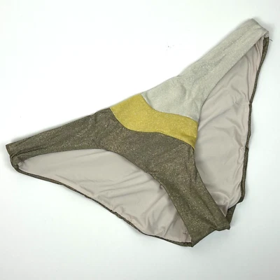 Parte inferior de bikini de natación PilyQ PQ Haven Wave dorada completa acanalada talla L nueva con etiquetas Foto 1 de 4