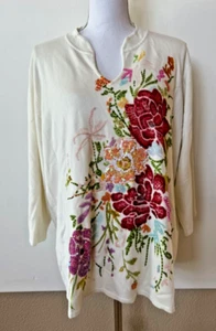 NWT Michelle Nicole Women Pullover Sweater White Floral Sequin Beaded Sz 2X - Picture 1 of 14