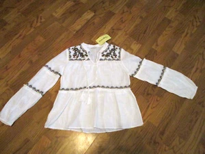 Rebellion Again~Camicia contadina bianca da donna ricamata~TG. Medium~Nuovo con etichette - Foto 1 di 15