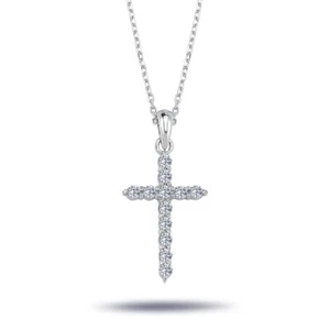 Brillant-Schliff Diamant Halskette mit Kreuz 14 Karat Weißgold - Bild 1 von 3