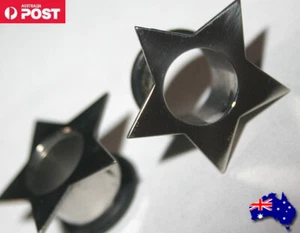 12mm Surgical Steel Star Ear Tunnels with O Ring FREE Post Pentagram - Picture 1 of 5