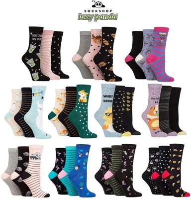 Calcetines de bambú para mujer novedad divertidos estampados suaves SOCKSHOP Lazy Panda - Paquete de 3 pares Foto 1 de 4