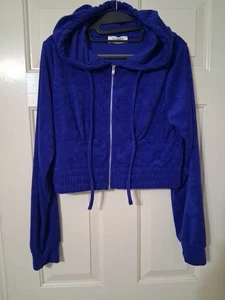 ZENANA Women's SZ XL Electric Blue Full Zip Hoodie Sweatshirt Short - Picture 1 of 6