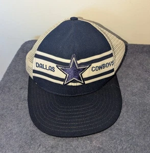 Vintage 80s AJD Super Stripe Dallas Cowboys Trucker Hat Blue NFL Logo - Picture 1 of 9
