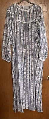 Lanz of Salzburg LS Teal Classic Tyrolean Stripe Cotton Flannel Nightgown 3X NWT - Image 1 of 4