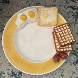 Vintage Lotus Neuheit Frühstücksplatte 14,5" 3D Eier, Waffeln, Erdbeeren 90er - Bild 1 von 9