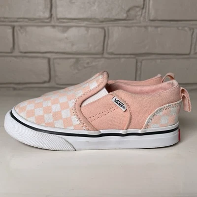Toddler Vans Girls Shoes Slip On Size 8C Pink Checkerboard No Tying - Image 1 of 4