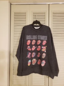 The Rolling Stones Dark Gray Sweatshirt Size Mens Large Multi Tongue Logo NEW - Picture 1 of 5