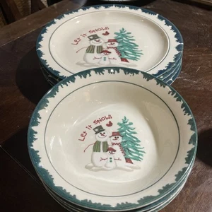 Let It Snow Atico Stoneware Set Of Four Plates And Bowls Only Three Coffee Cups - Picture 1 of 3