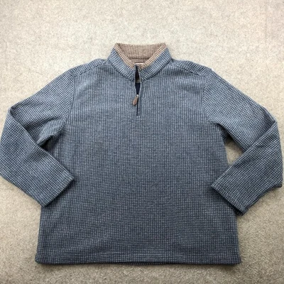 Johnston & Murphy Sweater Mens 2XL Blue Gray Quarter Zip Mock Neck Waffle Knit - Image 1 of 4