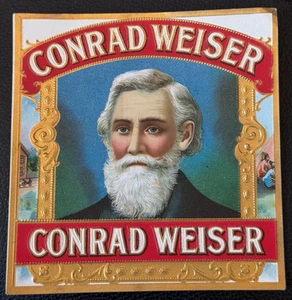 Antique "CONRAD WEISER" Pennsylvania Diplomat to Native American Cigar Box Label - Picture 1 of 3