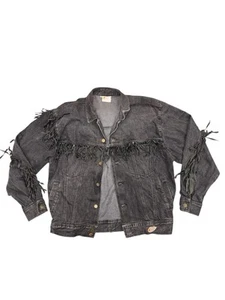 Vintage 80s Jeff Hamilton Denim Fringe Western Jacket Women’s Medium Made In USA - Picture 1 of 8