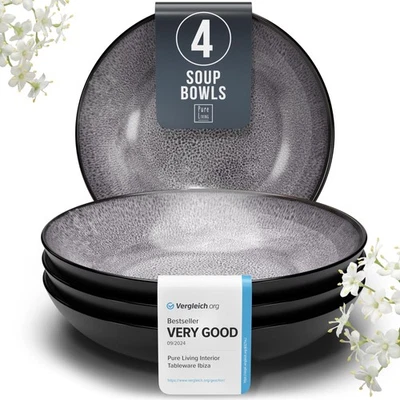 Juego de 4 cuencos para pasta de gres, elegantes platos de cerámica gris oscuro, ensalada de 7,7"... Foto 1 de 4