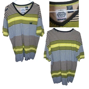 Vintage Akademiks Shirt Mens 2XL Green Yellow Black Striped Jeanius Urban Y2K - Picture 1 of 6