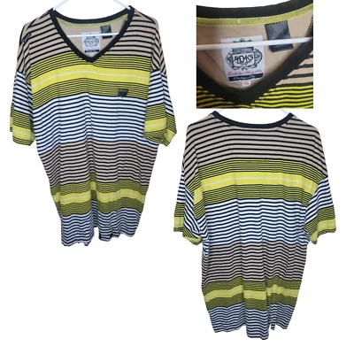 Camisa Vintage Akademiks Para Hombre 2XL Verde Amarillo Negro Rayas Jeanius Urban Y2K Foto 1 de 4