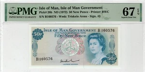 ISLA OF MAN 1972 50 PENIQUES QEII P28B PMG 67 EPQ REINA ISABEL II - Imagen 1 de 2