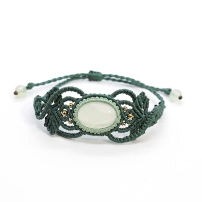Pulseras de macramé de cristal trenzado tejido de piedras preciosas de prehnita natural ajustable Foto 1 de 4