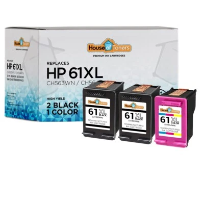 3PK Fits HP 61XL Ink Cartridges for HP Deskjet Printer HP 61 Black Color - Image 1 of 2