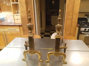 Vintage Urn Finial Brass Andirons Pair - Picture 1 of 5