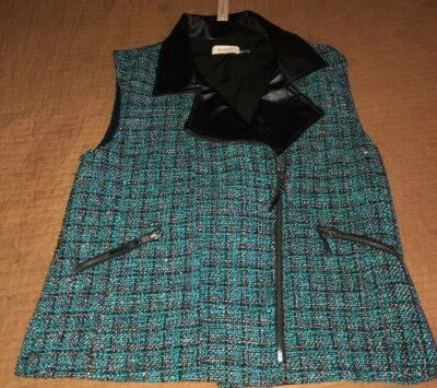 Nuevo Chaleco Rhyme LA Tweed Negro Plata Azul Verdoso Cremallera Talla Mediana Para Mujer Foto 1 de 4