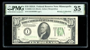 DBR 1934-A $10 FRN Minneapolis Fr. 2006-I PMG 35 Serial I13549296A - Picture 1 of 2