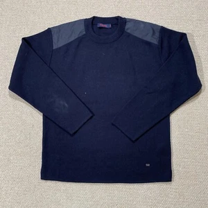 Boren Wool Jumper Mens Large Slim Fit Black Shoulder Patches Army Sailing Crew - Picture 1 of 12