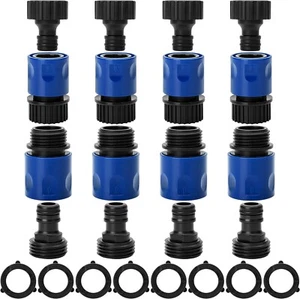 4 Set Garden Hose Quick Connectors 3/4 In Male & Female Plastic Hose Connector - Picture 1 of 8