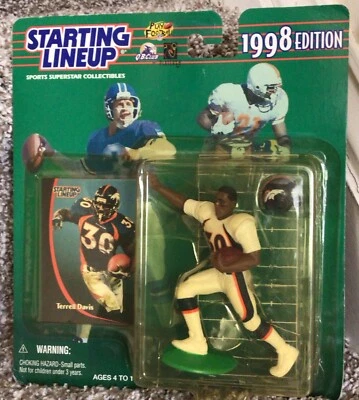 Figura de acción y tarjeta Terrell Davis Denver Broncos 1998 alineación inicial de la NFL Foto 1 de 4