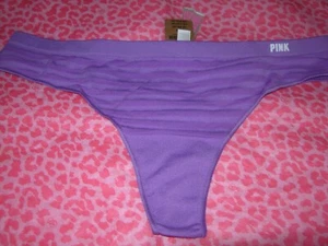 Victorias Secret Sexy PINK Thong Pantie Seamless Stretch Logo Purple S XXL NWT - Picture 1 of 2