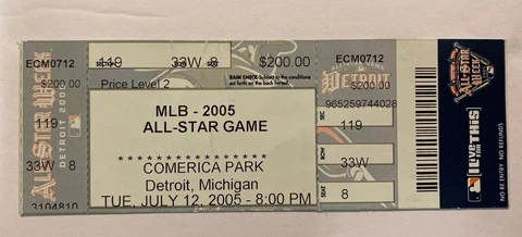2005 MLB All Star Full Ticket Detroit Tigers Comerica Park Cover