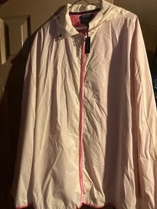 TOMMY HILFIGER CREAM PINK DARTS RAIN PONCHO WITH HOOD NWT (M) 8-14 - Picture 1 of 16
