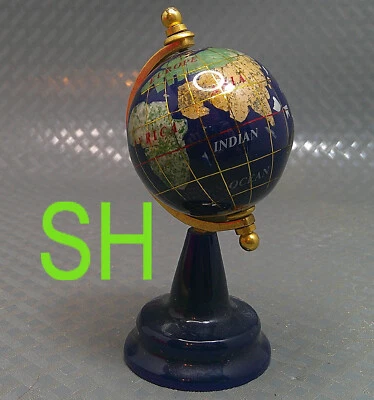 Globo de piedra de roca semipreciosa con incrustaciones de colección azul lapislázuli cobalto abulón concha 4" Foto 1 de 4