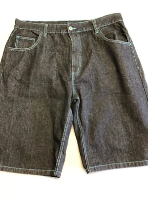 Qruel Shorts Men's 44 Black Denim 100% Cotton Blue Thread Casual Jean Shorts Foto 1 de 4