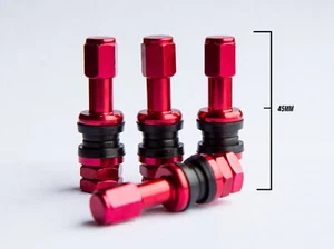 4 New  Aluminum  Red Valve Stem With Dust Caps Set 0.453" Stem Holes - Picture 1 of 1