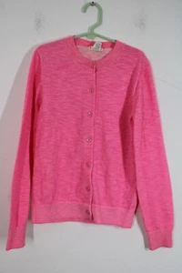 J. Crew Crewcuts 14 Neon Pink Girls Cotton Blend Cardigan Sweater A1177 - Picture 1 of 7