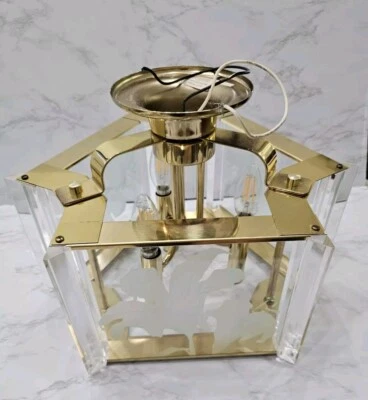 Firmado 1985 F Ramond latón grabado vidrio flores accesorio de iluminación artista de colección Foto 1 de 4