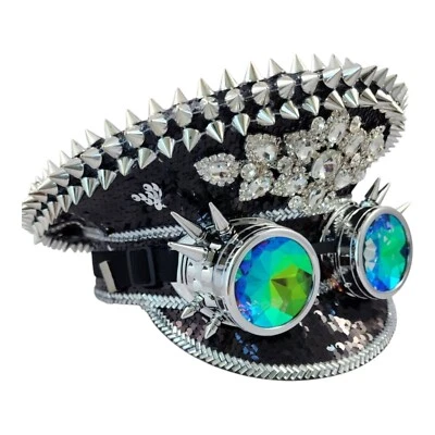 Deluxe Military Style Black / Silver, Festival Hat, Rave attire, Queen, Crown, ( - Image 1 of 4