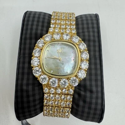 Relógio de quartzo feminino Adee Kaye tom dourado cristal austríaco pulseira nova bateria  - Imagem 1 de 4