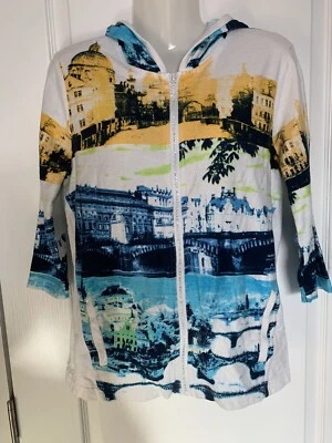 Sudadera con Capucha Onque Informal Talla Pequeña Ligera Estrás Cremallera Estampado Arquitectónico Foto 1 de 4