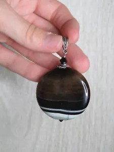 Agate Banded Onyx Marbled Polished Circle Necklace Pendant Artisan 1.5" - Picture 1 of 8