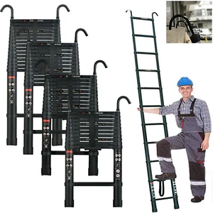 Telescoping Extension Ladder Aluminum Folding Ladders +Detachable Hooks Non-Slip - Picture 1 of 27